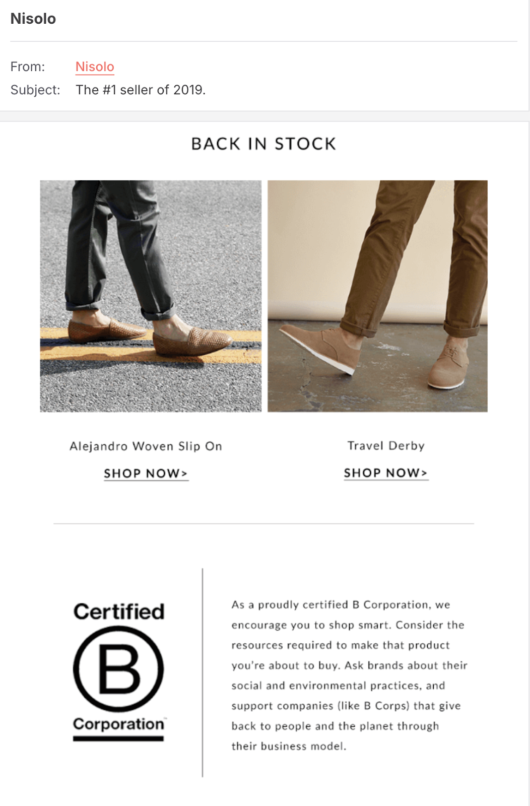 Nisolo e-commerce email